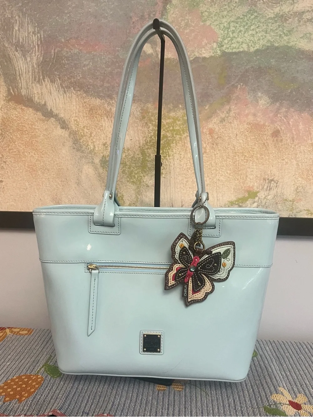 Dooney & Bourke Beacon Patent Leather Tote Light Blue